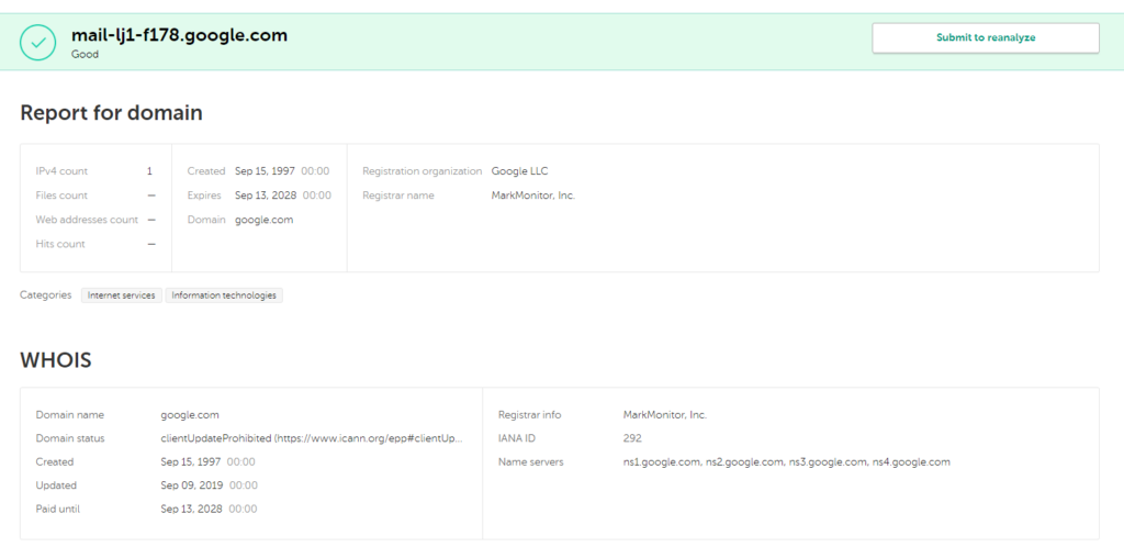 Informações do Portal de Threat Intelligence da Kaspersky.
